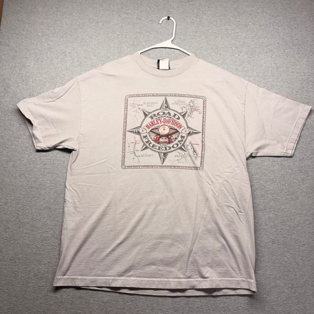Harley-Davidson Road to Freedom‎ T-Shirt XL Rochester MN Tan Graphic 2005 USA